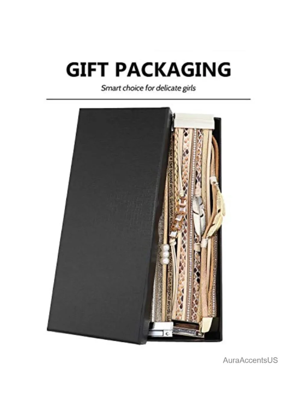3 Pack Leather Cuff Bracelets Multilayer Wrap Magnetic Clasp Set
